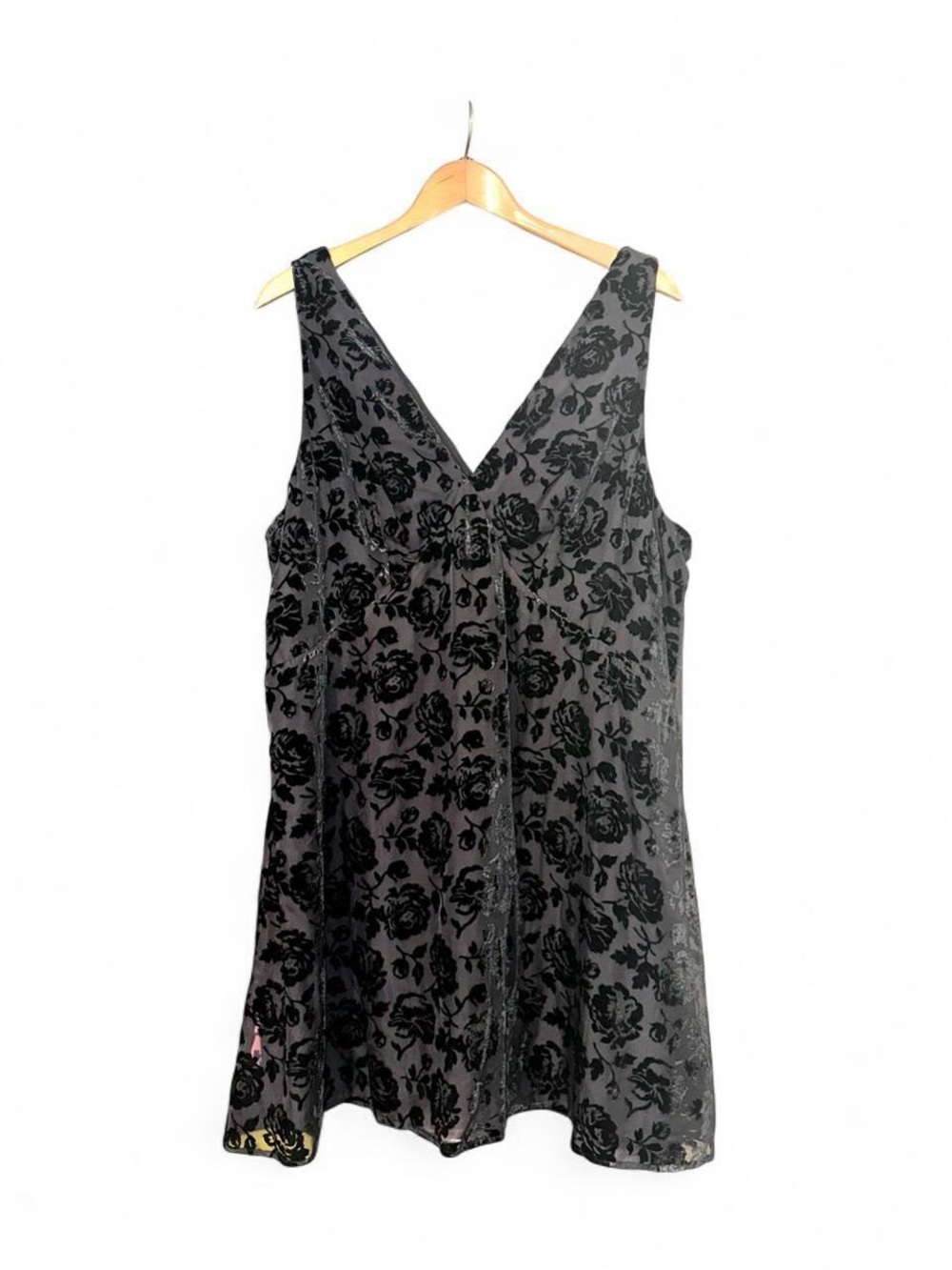 GAP Party Dress Velvet Devore Floral V Neck Short Black Lined Womenβs Size XXL
